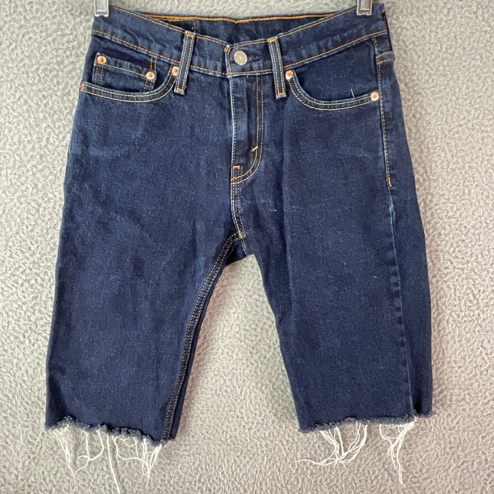 Levi's 511 Denim Shorts Womens 28 Dark Blue Excellent Raw Hem Slim Fit Jorts